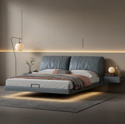 Produktbild von Graues Schlafzimmer Designer Betten Holzgestell Moderne Luxus Möbel