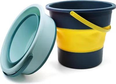Image de Seau pliable 5 litres Seau de nettoyage pliable Seau de lavage avec poignée pour la plage Pêche Camping Randonnée Voyage Voiture (vert et bleu)