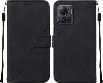Produktbild von Moto X30 Pro Hülle, Schlank Prägung Flip Leder Kartenfächer Schutzhülle mit Ständer für Motorola Moto X30 Pro 5G Schwarz
