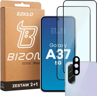 Produktbild von 2x Gehärtetes Glas + Kameraschutz für Galaxy A37 5G, Bizon Glass Edge Pack, Schwarz
