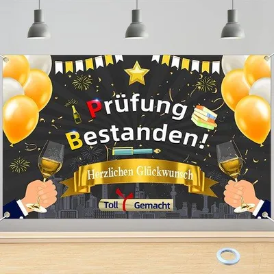 Productafbeelding van Gefeliciteerde Decoratie - 110 x 180 cm - Achtergrondbanner - Hartelijke felicitaties - Zwart/Goud - Decoratieve felicitaties - Afstudeerbanner