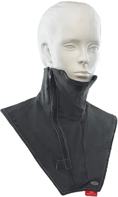 A black neck warmer is displayed on a white mannequin head and shoulders against a white background.
