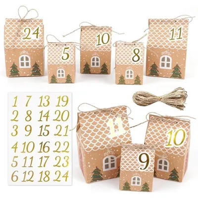 Produktbild von Adventskalender zum Befüllen Häuser 24 Boxen 3 Größen mit Zahlenaufklebern