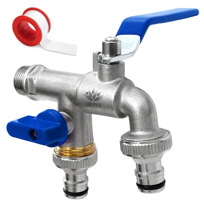Immagine prodotto di Rubinetto in ottone a due uscite, per acqua di giardino e acqua piovana