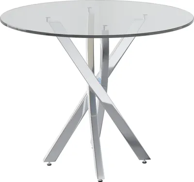 Obrázek produktu pro okwish Jídelní stůl Kávový/stolní stůl s kulatým designem, Konferenční stůl s galvanizovanými nohami, Stolová deska ze skla, Stříbrná