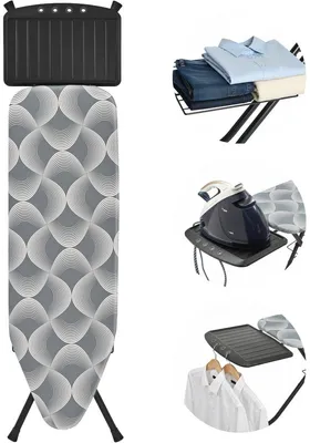 Image de STAUS&BACH Planche à repasser L - pour centrale vapeur - 122 x 38 cm - Repose-linge pliable inclus - Hauteur réglable de 76 à 93,5 cm - Avec support pour centrale vapeur - Gris foncé - Ironiq Pro