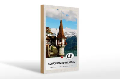 Produktbild von Holzschild Reise 20x30cm Confoederatio Helvetica Kirche Natur