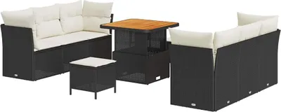 Immagine prodotto di vidaXL Set di divani da giardino con cuscini 9 pezzi Nero e crema in poly rattan