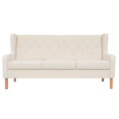 Image de vidaXL Canapé 3 places tissu blanc crème