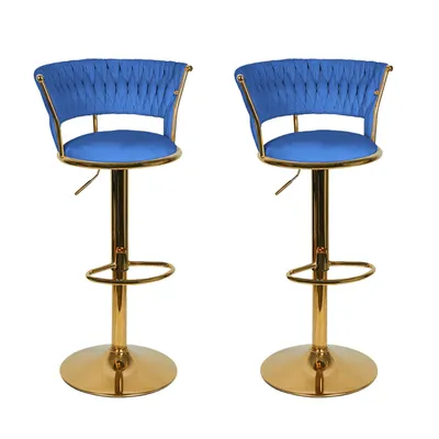 Produktbild von 2er Set Barhocker mit Lehne aus Samt 360° drehbar höhenverstellbar Barstuhl Barhocker Bistrohocker Blau