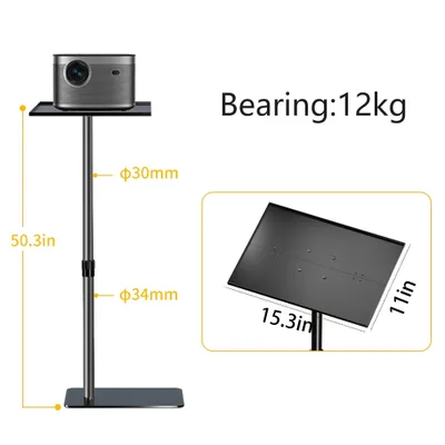 Image de Support de vidéoprojecteur, hauteur réglable de 70 cm à 128 cm, charge maximale 12 kg, un type