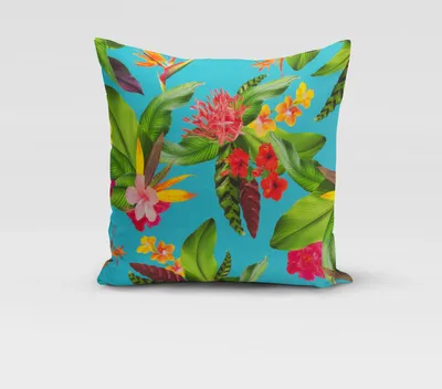 Produktbild von SCHÖNER LEBEN. Kissenhülle Outdoor Exotik Blüten türkis mulitcolor Größe 70x70cm (HxB) 70x70cm (HxB) Größe