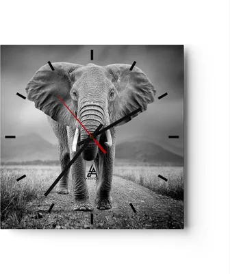 Produktbild von Wanduhr - Quadrat - Glasuhr - Elefant Wildnis Natur - 40x40cm - Schleichendes Uhrwerk - Lautlos - zum Aufhängen bereit - Dekoration Modern - Wanddekoration aus Glas - C3AC40x40-4966