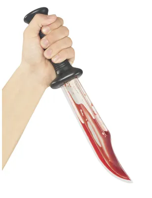 Produktbild von Blutiges Horror-Schlitzer-Messer für Erwachsene schwarz-rot-silber 33cm