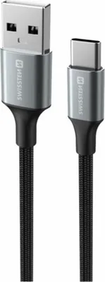 Imagen del producto de Cable USB para carga, conector USB-A a USB-C, color negro, longitud 1,5 metros, trenzado, 3A, 60W, marca Swissten
