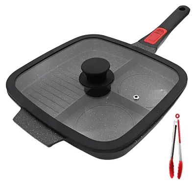 3-in-1 Grillpfanne mit Deckel, Antihaft, schwarz, 26 cm