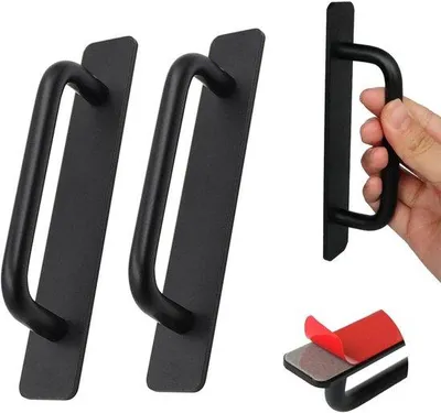 Produktbild von Famanu Aluminium Handgriffe - 2 Stück Selbstklebende Schrankgriffe - Selbstklebender Türgriff - Schwarz