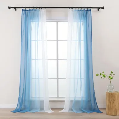 Image de Rideaux dégradés avec bande plissée - Rideau pour salon - Enfants - Filles - Chambre à coucher - Fenêtre - Transparent - Lot de 2 - Voilage