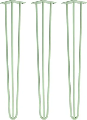 Produktbild von Natural Goods Berlin HAIRPIN Legs, Haarnadelbeine, Möbelfüße, Tischbeine, Pastell Grün, 71 cm, 3 Streben, 3 Stück