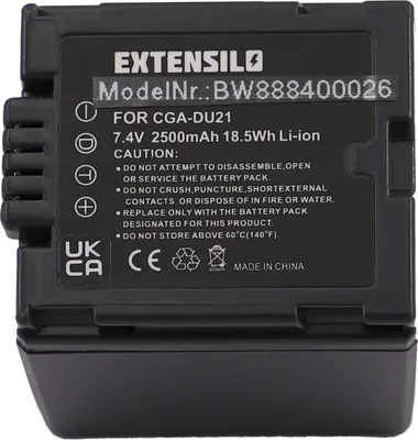 Produktbild von EXTENSILO Akku kompatibel mit Panasonic NV-GS60, NV-GS55K, NV-GS33, NV-GS500, NV-GS50, NV-GS35, NV-GS400, NV-GS330 Kamera (2500 mAh, 7,4 V, Li-Ion)