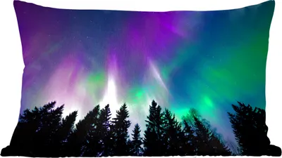 Produktbild von MuchoWow® Zierkissen Sofakissen Wohnzimmer Dekokissen 50x30 cm Nordlichter - Himmel - Nacht - Baum - Wohnzimmerdekoration - Polster mit Photo