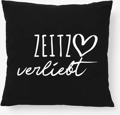 Produktbild von Huuraa Kissen Zeitz verliebt 40x40cm mit Füllung Black Baumwolle Dekokissen Geschenkidee