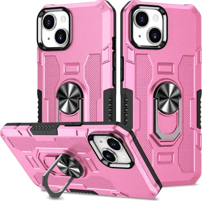 Produktbild von iPhone 14 Hülle, Dual Layer Robuste Rüstung Ringhalter Ständer Schutzhülle für iPhone 14 Pink