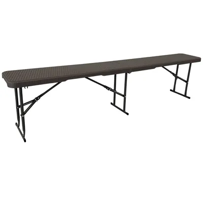 Produktbild von Faltbare Rattan-Bank 183x28x43cm – Stabil, Wetterfest, Tragbar für Garten, Terrasse, Event, Catering