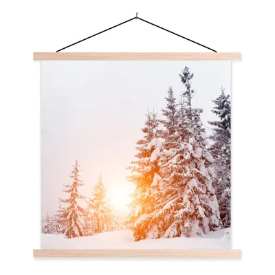 Produktbild von MuchoWow® Textilposter Sonne - Bäume - Schnee 60x60 cm mit holzfarbenen Rahmen - Wanddekoration