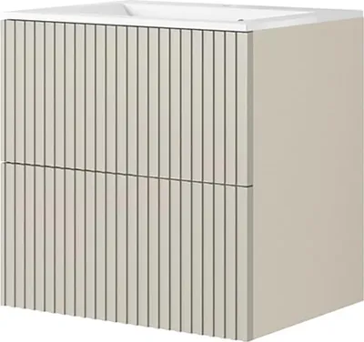 Produktbild von Badezimmer Waschtisch mit 60 cm Breite in kaschmir mit gerillter Front, Einbauwaschbecken & 2 Schubladen - NAVASOTA-141