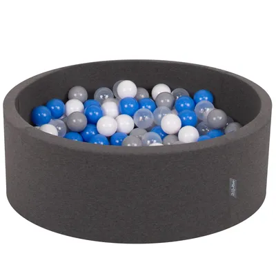 Obrázek produktu pro KiddyMoon kuličkový bazén 90x30cm/200 míčků ∅ 7cm kuličkový bazén s barevnými míčky pro děti kulatý, tmavě šedý:bílý/modrý/průhledný