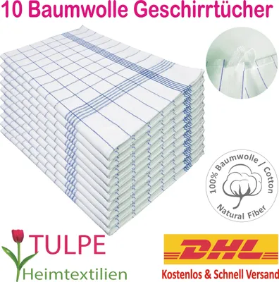 Produktbild von Blau Geschirrtücher Baumwolle 10er Set , 50x70 cm , blau/weiß kariert , Geschirrtuch , Trockentuch , Küchentücher
