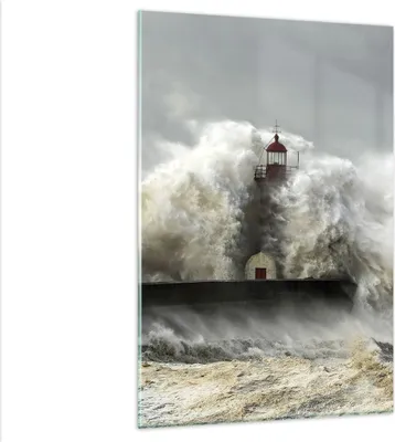 Produktbild von Bilder auf glas - Einteilig - Leuchtturm Ozean Sturm - 80x120cm - Glasbilder - Wandbilder - Bilder - zum Aufhängen bereit - Wanddekoration aus Glas - Glas Bilder - Wandbild auf Glas - GPA80x120-2442