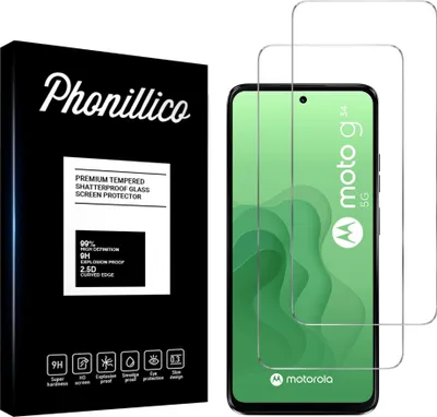 Produktbild von Hartglas für Motorola Moto G34 5G [2 Stück] Displayschutzfolie Screen Protector Film Anti-Kratzer Glas Resistant Phonillico®