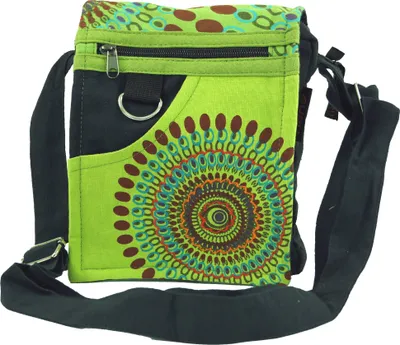 Produktbild von Kleine Schultertasche, Hippie Tasche, Goa Tasche - Grün, Uni - Erwachsene, Baumwolle, 18*17*7 cm, Alternative Umhängetasche, Handtasche aus Stoff