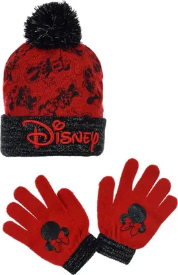 Produktbild von Disney Minnie Maus 2 teiliges Set Kinder Herbst Wintermütze plus Handschuhe – Schwarz / 54