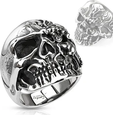 Produktbild von Totenkopf Terminator Ring Cyborg Herren Edelstahl Biker Gothic Massiv silber 70 - Ø 22,20 mm
