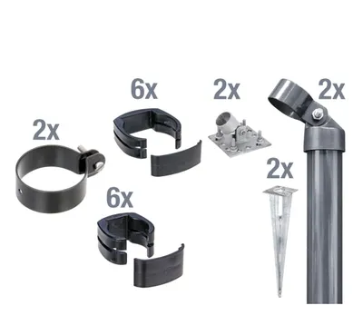 Immagine prodotto di Alberts 601935 Set di collegamento cancello in rete metallica a rete metallica elettrosaldata Fix-Clip Pro®, set,2s, zinco fosfatato antracite-metallico, con manicotto di fissaggio a terra, palo del cancello Ø: 60 mm, altezza recinzione: 1530 mm