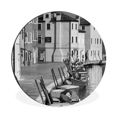 Produktbild von MuchoWow® Aluminium Wandkreis Italien - Boote - Schwarz - Weiß Ø 30 cm Wanddeko Modern Wohnzimmer - Wand Bild - Wohnzimmer - Runde Bilder - Alubilder - Kunst für zu Hause - Aluminium - Wanddekoration