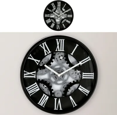 Produktbild von Wanduhr Zahnrad schwarz Ø30x5,5cm Küchenuhr Dekouhr Uhr Wohnzimmeruhr batteriebetrieben