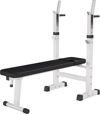 Produktbild von GORILLA SPORTS® Hantelbank mit Ablage - Dip-Station, Verstellbare Höhe und Neigungswinkel, Klappbar, bis 200 kg, Weiß - Drückerbank, Flachbank, Multifunktion, Trainingsbank