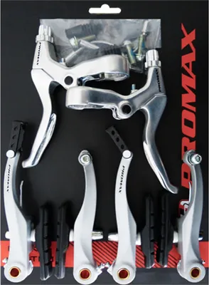 Produktbild von PROMAX Bremsenset V-Brake + Bremshebel vorne hinten, Aluminium, silber