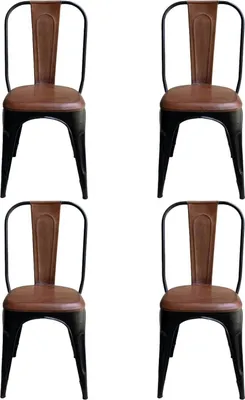 Imagen del producto de Juego de 4 sillas de comedor Living, con respaldo alto, color y tapicería de cuero
