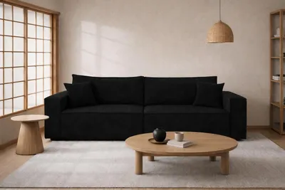Image de Canapé-lit   avec coffre de rangement, tissu velours Poso, noir, BEST SCORNER