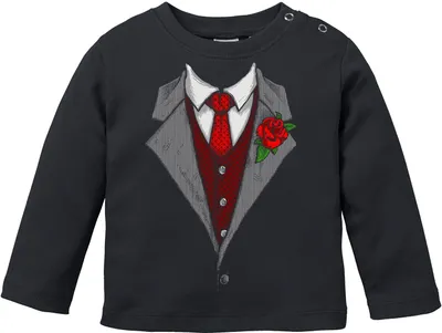 Produktbild von Baby Langarmshirt Babyshirt Anzug Tuxedo Krawatte Smoking Jungen Shirt Moonworks® schwarz 56/62 (1-3 Monate)