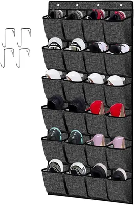 Produktbild von Schuhregal Hängende Schuh Organizer, 24 Fächer, Platzsparende Schuhablage, Schwarzer Leinenstoff, für Zuhause