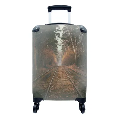 Produktbild von MuchoWow® Koffer Handgepäck Trolley Rollkoffer Kleine Reisekoffer mit 4 Rollen - Bahnstrecke - Weg - Wald - Baum - Cabin Size < 55x40x23 cm & 55x40x20 cm - Fotokoffer - Kabinenkoffer - Boardgepäck - Reise-Box - Reisekoffer - Reisegepäck - Koffer mit Bild - Trolley für Kinder