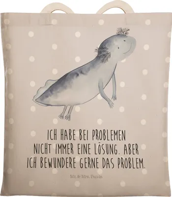 Produktbild von Mr. & Mrs. Panda Tote Bag Axolotl Schwimmen - Grau Pastell - Geschenk, shopping, Motivation, Tasche, Lurch, Einkaufstasche, Stofftragetasche, Beuteltasche, Optimistisch