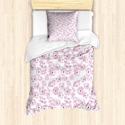 Produktbild von ABAKUHAUS Blume Mantele, Romantische Blumenblütenblätter, Milbensicher Allergiker geeignet mit Kissenbezügen, 135 cm x 200 cm - 80 x 80 cm, Pale Pink Weiß