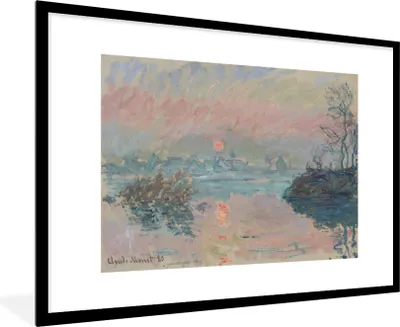 Produktbild von MuchoWow® Gerahmtes Poster Sonnenuntergang an der Seine bei lavacourt - Gemälde von Claude Monet 90x60 cm - Poster mit Schwarzem Bilderrahmen Wandposter Rahmen Foto Bilder - Wanddekoration - Fotos